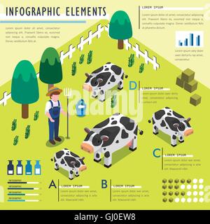 Adorable ecology 3d  isometric flat design with farm animals Stock Vector