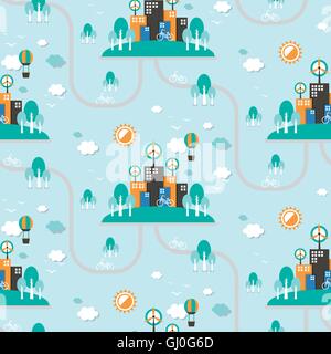 Ecology seamless pattern design with windmill and countryside scenery Stock Vector