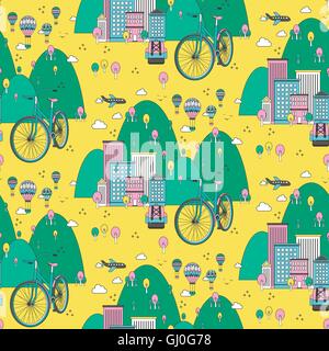 Modern outdoor seamless pattern design with mountains Stock Vector