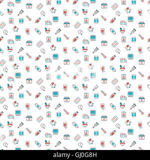 Medical related symbols seamless pattern design in red and blue Stock Vector