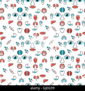 Human body organs seamless pattern design in flat style Stock Vector