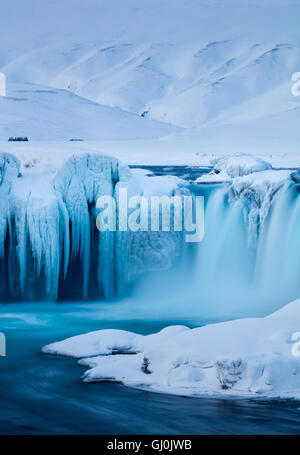 Goðafoss in winter, Bárðardalur district of North-Central Iceland Stock Photo
