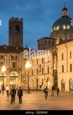 Piazza della Loggia at dusk, Brescia, Lombardy, Italy Stock Photo