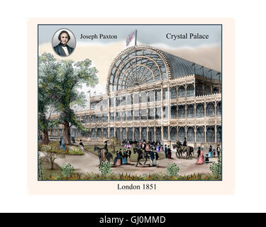 Crystal Palace, The Great Exhibition, Hyde Park, London 1851, from a 19th century engraving, sharpened and coloured Stock Photo