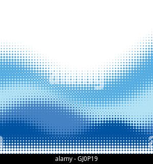 Multiple blue Halftone wave vector background, with upper white copy space Stock Vector