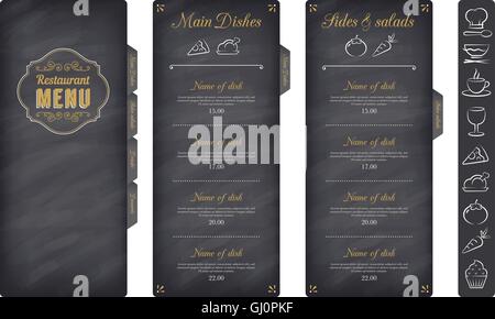 A Classic Restaurant Menu Template with nice food Icons in an Elegant Style on a Chalckboard like background Stock Vector