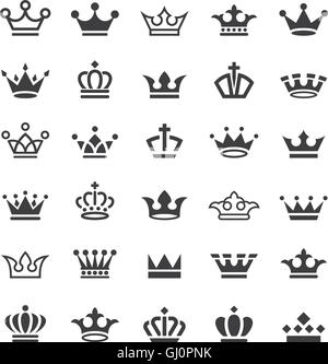 Big collection of thirty vector crown simple black and white icons Stock Vector