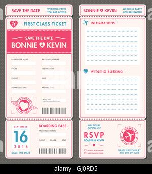 Vector Tickets for Wedding Invitations and Save the Date. Stock Vector