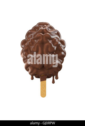 Chocolate popsicle brain / 3D illustration of brain shaped chocolate ice cream popsicle Stock Photo