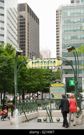 Hector Guimard's art nouveau Parisian metro entrance to Square-Victoria station, Montreal, Quebec, Canada Stock Photo