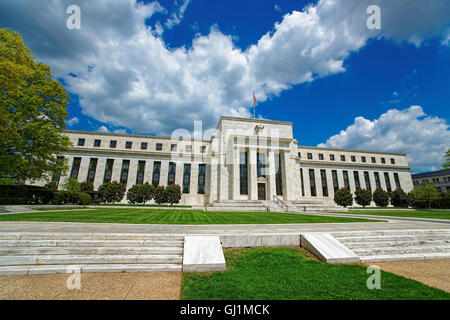 Marriner S. Eccles Federal Reserve Board Building located in Washington D.C., USA. The building was completed in 1937. The architect of the Eccles Building was Paul Philippe Cre. Stock Photo