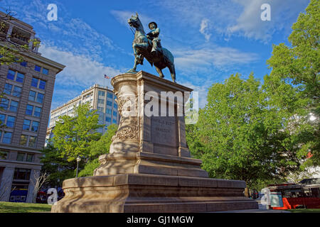 Statue is located in Washington D.C., the United States of America. It is made in honor of general Winfield Scott Hancock by  Henry Jackson Ellicott together with architect Paul J. Pelz. Stock Photo