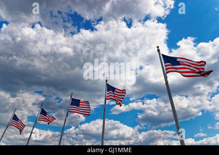 Flags of the United States of America were pictured in Washington D.C., USA. It is one of the main symbols of the country. 50 stars on the flag represents 50 US states. Stock Photo