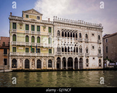 An old palace or Palazzo, situated along the Grand Canal in Venice. Italy. Stock Photo