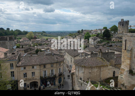 View over the rooftops of Saint-Émilion, Gironde, France, listed as World Heritage by UNESCO Stock Photo