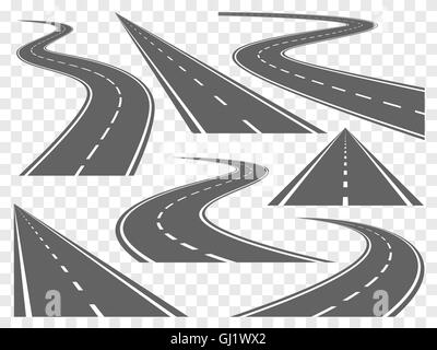 Set of Bending roads and highways vector illustrations Stock Vector