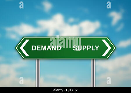 Demand or supply road sign on sky background Stock Photo - Alamy