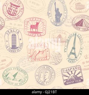 Travel postage stamps. Vintage stamp with national landmarks