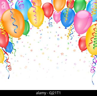 Vector illustration Party Frame with balloons and confetti. Copy space in the lower part of the image. Stock Vector