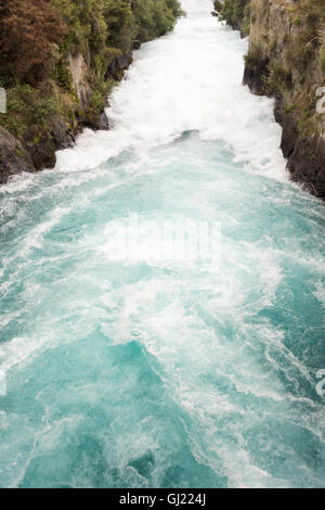 Side view of the rushing wild stream of Huka Falls near Lake Taupo, New Zealand Stock Photo