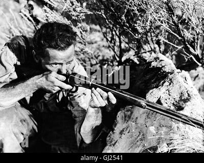 DER SCHATZ DER SIERRA MADRE- völlig abgebrannt ist der Amerikaner Dobbs im mexikanischen Tampico gelandet. Zusammen mit seinem Landsmann Curtin und dem alten Schürfer Howard macht er sich auf, um in den Bergen nach Gold zu suchen. Nach anfänglichen Mißerfolgen werden sie fündig. Aber je mehr sie von dem kostbaren Edelmetall zusammenkratzen, desto gespannter wird die Atmosphäre zwischen ihnen ... HUMPHREY BOGART - Dobbs Regie: John Huston aka. Treasure of the Sierre Madre Stock Photo