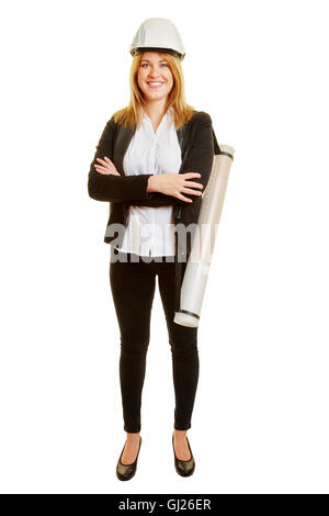 Female architect or engineer on a white background smiling Stock Photo