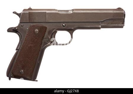 An American-made .45 1911A1 semi-automatic military pistol from World War Two. Stock Photo