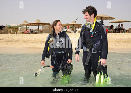 scuba diver on Sandy Beach, El Quseir, Red Sea, Egypt, Africa Stock Photo