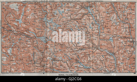 NORTH TELEMARKEN topo-map. Kongsberg Dalen Bakken. Norway kart, 1909 Stock Photo