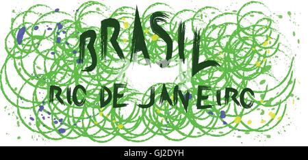 Brasil, rio de janeiro hand drawn card with splash painted background with circles. Digital vector image Stock Vector