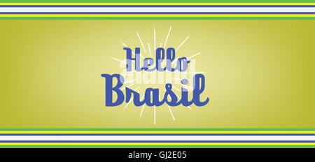 Hello brasil card with colored lines design over dark yellow background, in outlines. Digital vector image Stock Vector