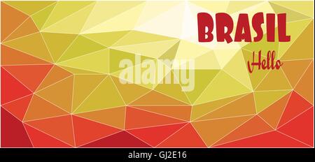 Hello Brasil card over red and yellow colored background with triangles, in outlines. Digital vector image Stock Vector