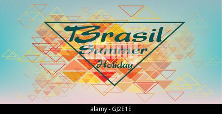 Brasil summer holiday card with triangles over pastel colored background, in outlines. Digital vector image Stock Vector