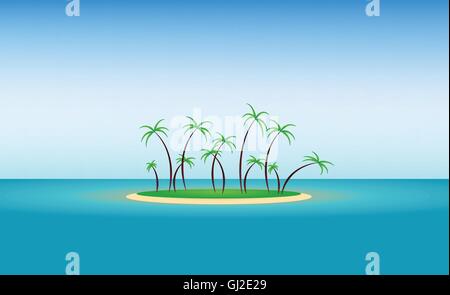 Abstract island design with green palm trees and blue water. Digital vector image Stock Vector