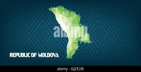 Republic of Moldova country map design with green and white triangles over dark blue background with squares. Digital vector ima Stock Vector