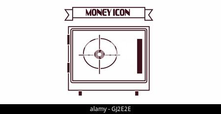 Money icon with a safe design over white background, in outlines. Digital vector image Stock Vector