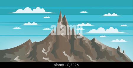Abstract landscape with brown mountains, white clouds and blue skies. Digital vector image Stock Vector