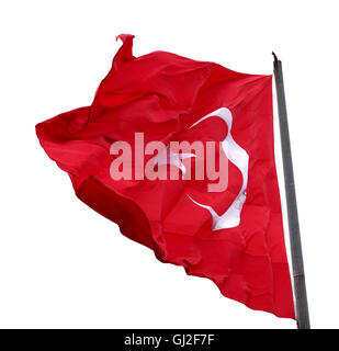 Turkish flag waving in windy day. Isolated on white background. Stock Photo