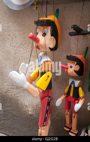 Pinocchio Toy Puppet in shop in Siena; Tuscany; Italy Stock Photo