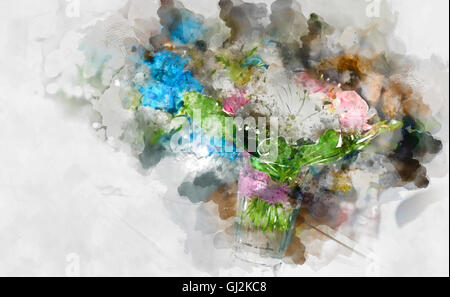 Digital watercolor painting of a beautiful flowers Stock Photo