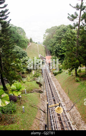 Train or tram for travelers and passender up and down the Penang hill on April 26, 2016 in Penang, Malaysia Stock Photo