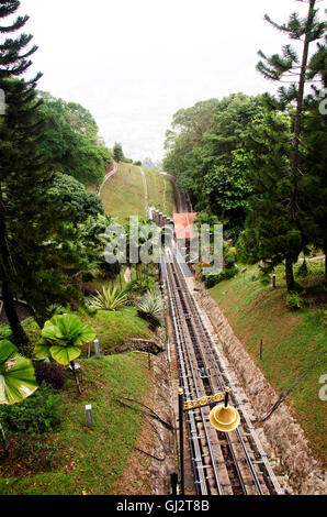 Train or tram for travelers and passender up and down the Penang hill on April 26, 2016 in Penang, Malaysia Stock Photo