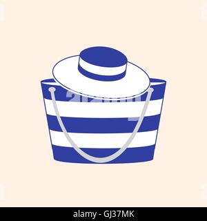 Nice picture with fashion summer accessories, hat and bag on a light background Stock Vector