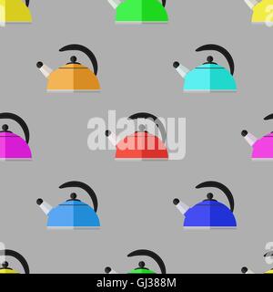 Kitchen Colorful Kettle Seamless Pattern Stock Vector