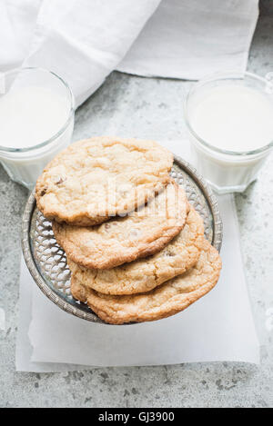Chocolate chip cookies with milk Stock Photo