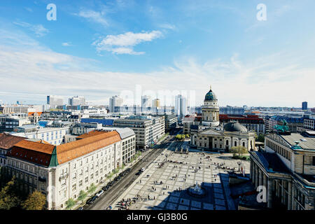 Elevated cityscape with German Cathedral and Geldarmarkt, Berlin, Germany Stock Photo