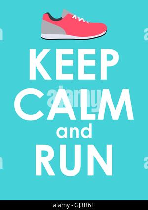 Keep Calm and Run Creative Poster Concept. Card of invitation, m Stock Vector