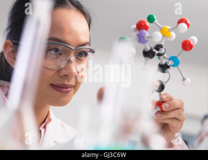 Scientist using molecular model to understand chemical formula Stock Photo