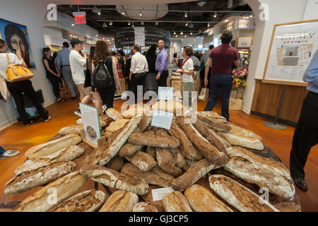 International loaves of bread greet shoppers at the grand opening of Eataly Downtown in Lower Manhattan in New York on Thursday, August 11, 2016. Located in 4 World Trade Center the emporium of all foods Italian is the second food hall by Eataly in New York. The theme of the Lower Manhattan hall is bread with international breads being featured as well as Italian. (© Richard B. Levine) Stock Photo