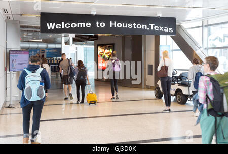 'Welcome to Houston, Texas' sign, Arrivals, George Bush intercontinental airport, Houston, Texas USA Stock Photo